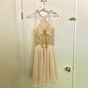 Gold Homecoming Dress Size Small W/ Mesh Scarf